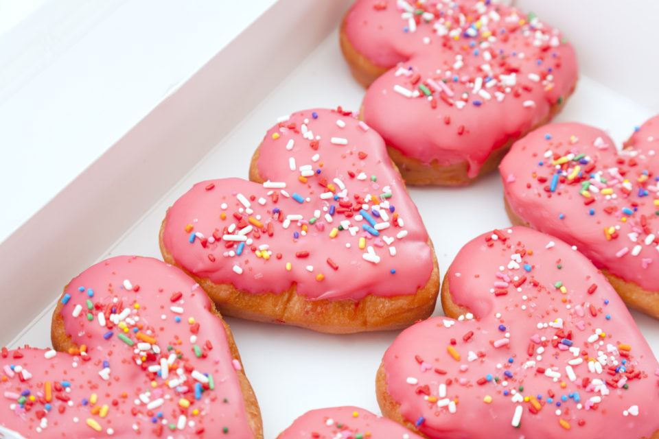 Pink Heart Shaped Bakery Donuts