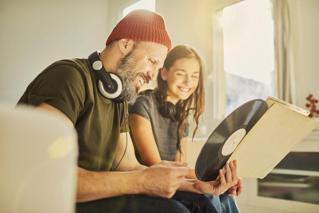 family with vinyl record