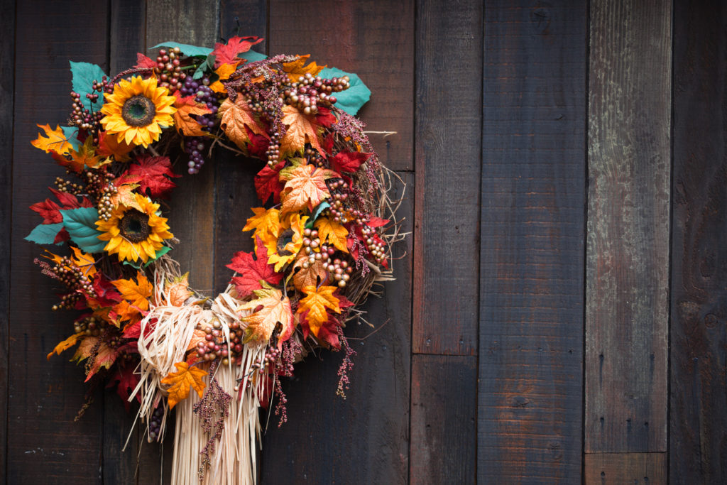 Fall Wreath on Wooden Background